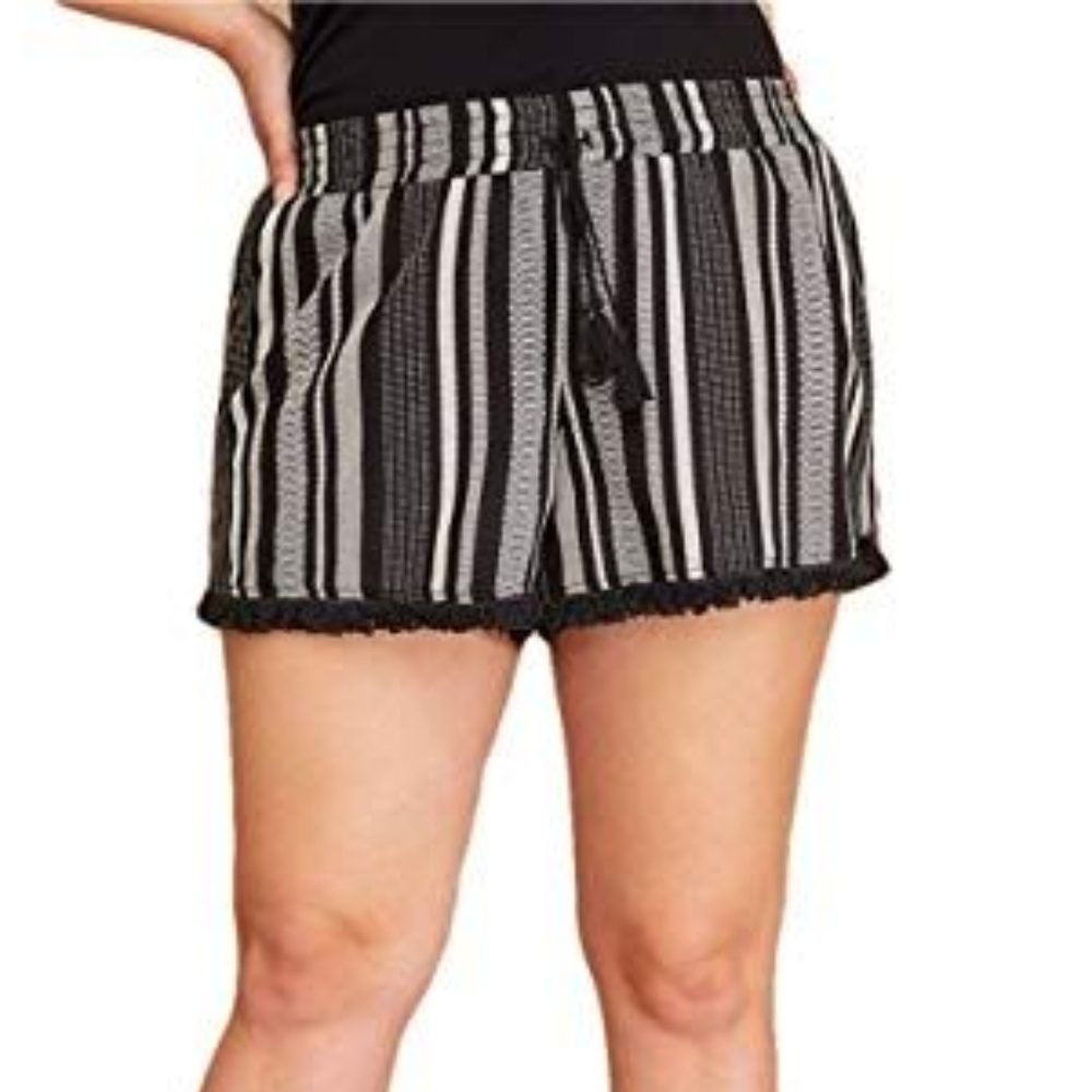 💜Striped Embellished-Hem Soft Short
